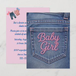 Blå Jean Baby Flickor Bebis Badring Digital Nedlad Inbjudningar