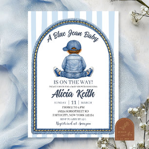 Blå Jean Baby Pojke Baby Shower Inbjudan