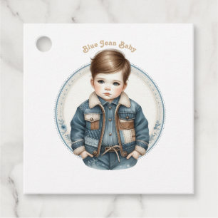 Blå Jean Baby Rustik Denim Bebis Shower Gåvor Etiketter
