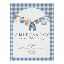Blå Jean Baby Shower Banner Cowboy
