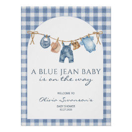 Blå Jean Baby Shower Banner Cowboy Perfect Poster
