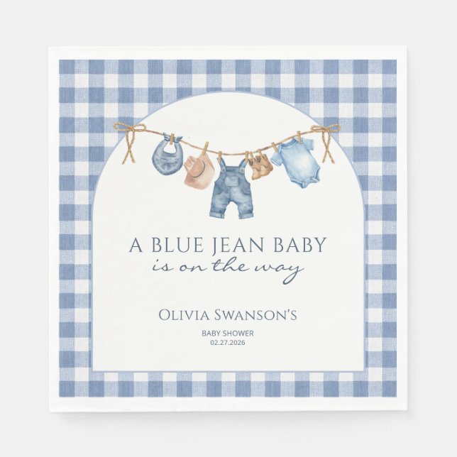 Blå Jean Baby Shower Cowboy Pappersservett (Framsidan)