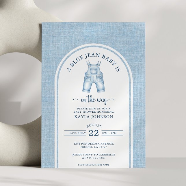 Blå Jean Baby Shower Elegant Akvarellbåge Inbjudningar (Skapare uppladdad)