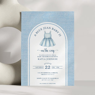 Blå Jean Baby Shower Elegant Båge Flicka Inbjudningar