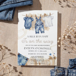 Blå Jean Baby Shower Inbjudan