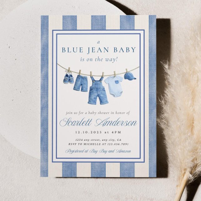Blå Jean Baby Shower Inbjudan, Denim Baby Shower  Inbjudningar (Skapare uppladdad)