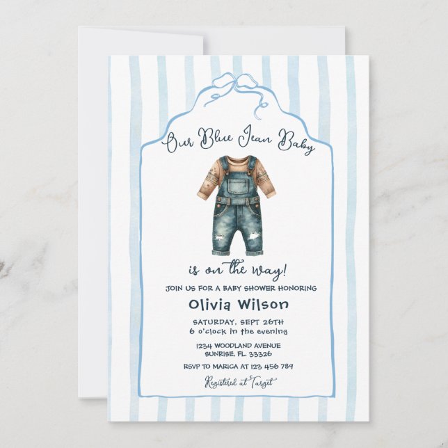 Blå Jean Baby Shower Inbjudningar (Framsida)