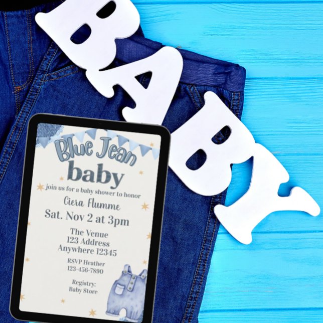 Blå Jean Baby Shower Inbjudningar (Skapare uppladdad)