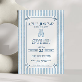 Blå Jean Baby Shower Kuststrimmiga slingor Inbjudningar
