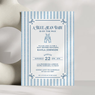 Blå Jean Baby Shower Kuststrimmiga slingor Inbjudningar
