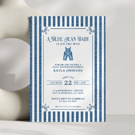 Blå Jean Baby Shower Mörk Kuststrimma Slingor Inbjudningar