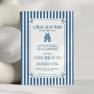 Blå Jean Baby Shower Mörk Kuststrimma Slingor Inbjudningar