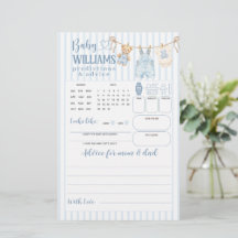 Blå Jean Baby Shower Pojke Förutsägelse Spel