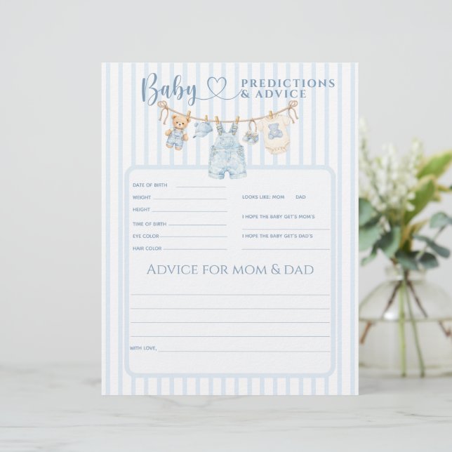 Blå Jean Baby Shower Pojke Förutsägelse Spel (Stående Fram)