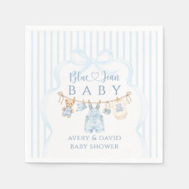 Blå Jean Baby Shower Pojke Modern Randig Pappersservett