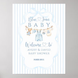 Blå Jean Baby Shower Pojke Modern Randig Poster