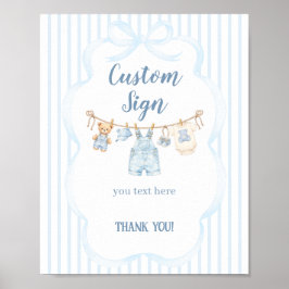 Blå Jean Baby Shower Pojke Modern Randig Poster