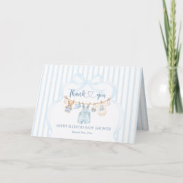 Blå Jean Baby Shower Pojke Modern Randig Tack Kort