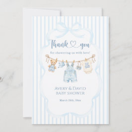 Blå Jean Baby Shower Pojke Modern Randig Tack Kort