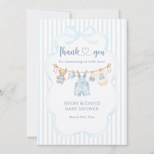Blå Jean Baby Shower Pojke Modern Randig Tack Kort