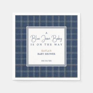 Blå Jean Baby Shower Snygg Marinblå Rutig Pappersservett