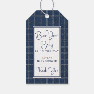 Blå Jean Baby Shower Snygg Tack Gåva Presentetikett