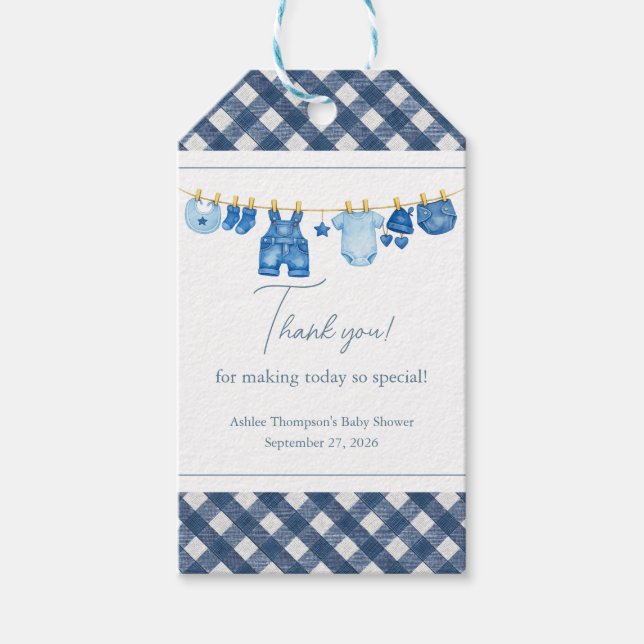 Blå Jean Baby Shower Tacksamhetskort Presentetikett (Framsidan)