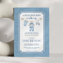 Blå Jean Baby Shower Vattenfärg Klädtorklina
