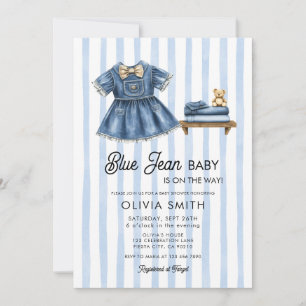 Blå Jean Babyflicka Denim Baby Shower Inbjudan