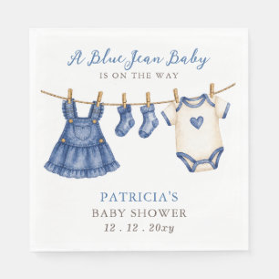 Blå Jean Bebis Är På Väg Flickbabyfirande Pappersservett