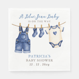 Blå Jean Bebis Är På Väg Pojke Baby Shower Pappersservett