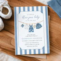 Blå Jean Bebis Baby Shower Inbjudan