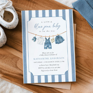 Blå Jean Bebis Baby Shower Inbjudan