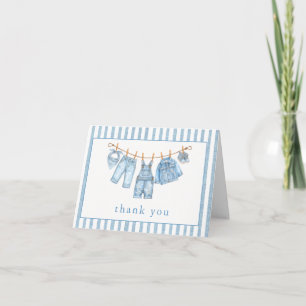 Blå Jean Bebis Baby Shower Klädstreck Denim Tack Kort