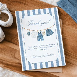 Blå Jean Bebis Baby Shower Tacksamhetskort Tack Kort