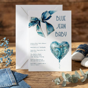 Blå Jean Bebis Denim Baby Shower Inbjudningar