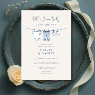 Blå Jean Bebis På Väg Par Baby Shower Inbjudningar