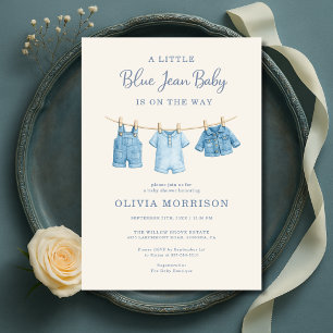 Blå Jean Bebis Pojke Baby Shower Inbjudningar