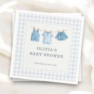 Blå Jean Bebis Rutig Baby Shower Fest Pappersservett