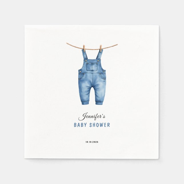 Blå Jean Bebis Shower - Denim Tema Pappersservett (Framsidan)