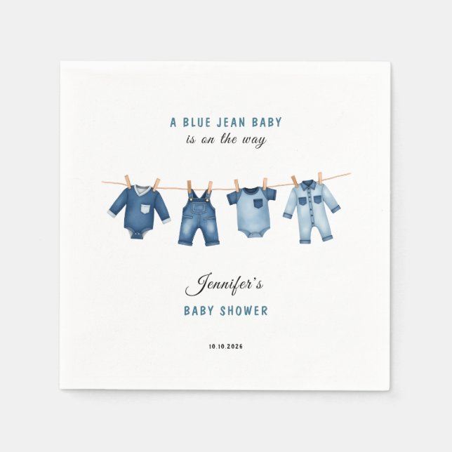 Blå Jean Bebis Shower - Denim Tema Pappersservett (Framsidan)