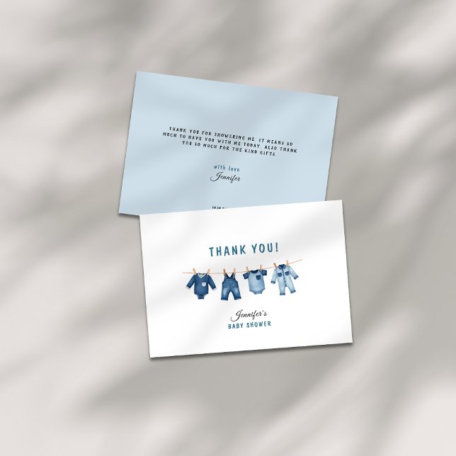 Blå Jean Bebis Shower - Denim Tema Tack Kort (A blue jean baby shower thank you card)