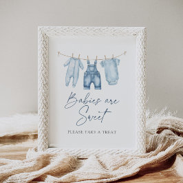 Blå Jean Denim Baby Shower Dessert-tecken Poster