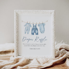 Blå Jean Denim Baby Shower Diaper Raffle Sign Poster