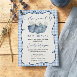 Blå Jean Denim Baby Shower Inbjudan