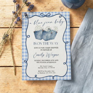 Blå Jean Denim Baby Shower Inbjudan