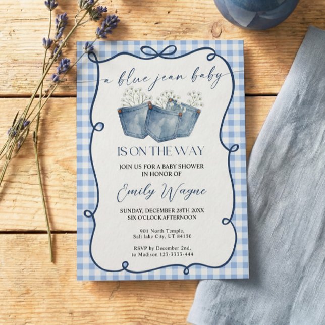 Blå Jean Denim Baby Shower Inbjudan (Skapare uppladdad)