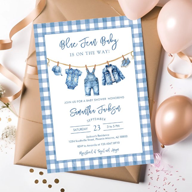 Blå Jean Denim Baby Shower Inbjudan (Skapare uppladdad)