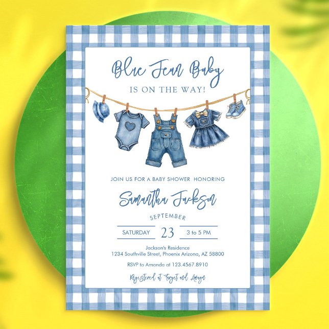 Blå Jean Denim Baby Shower Inbjudan (Skapare uppladdad)