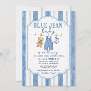 Blå Jean Denim Baby Shower Inbjudan
